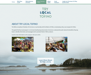 Screenshot of Try Local Tofino website